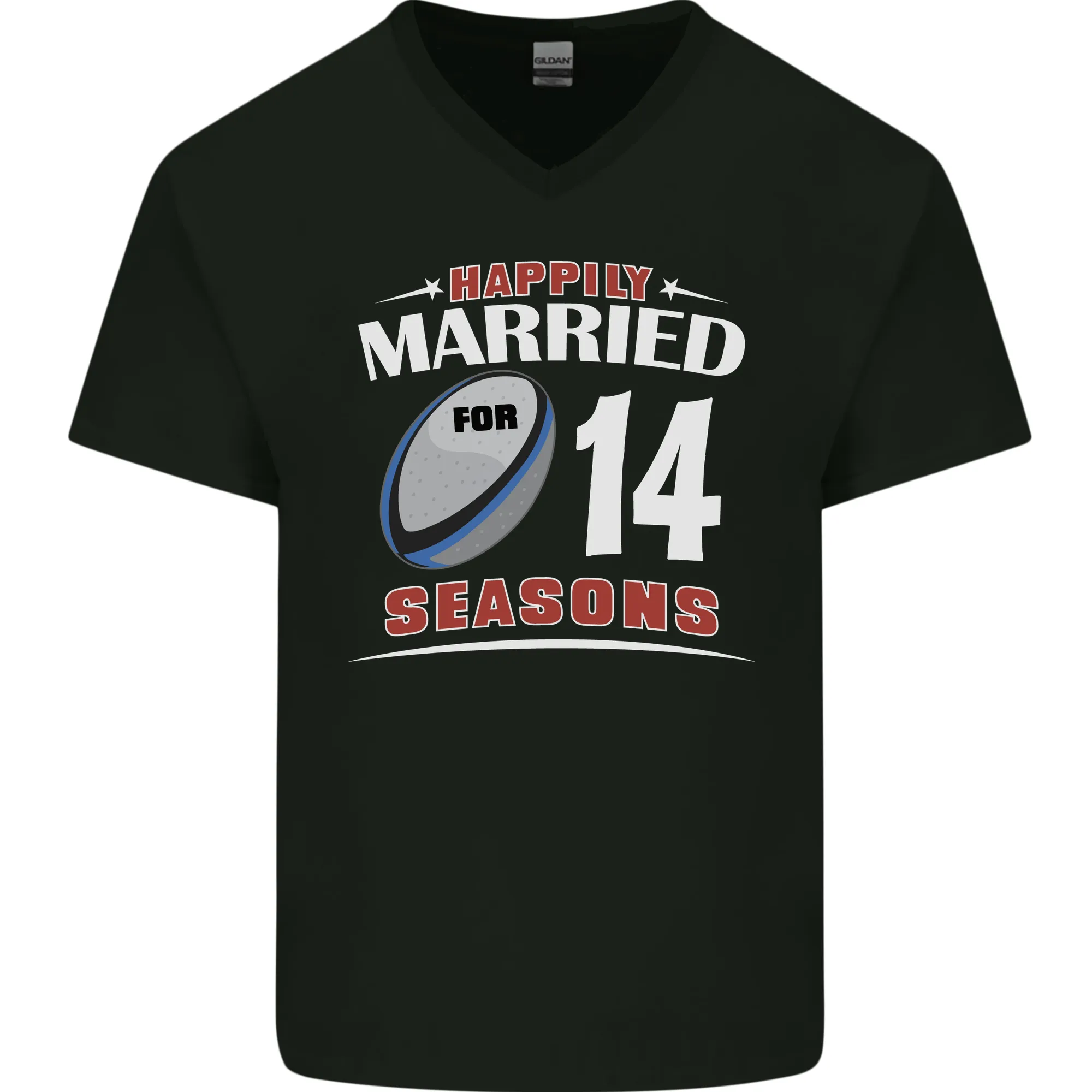 14 Year Wedding Anniversary 14th Rugby Mens V-Neck Cotton T-Shirt