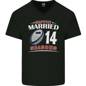 14 Year Wedding Anniversary 14th Rugby Mens V-Neck Cotton T-Shirt