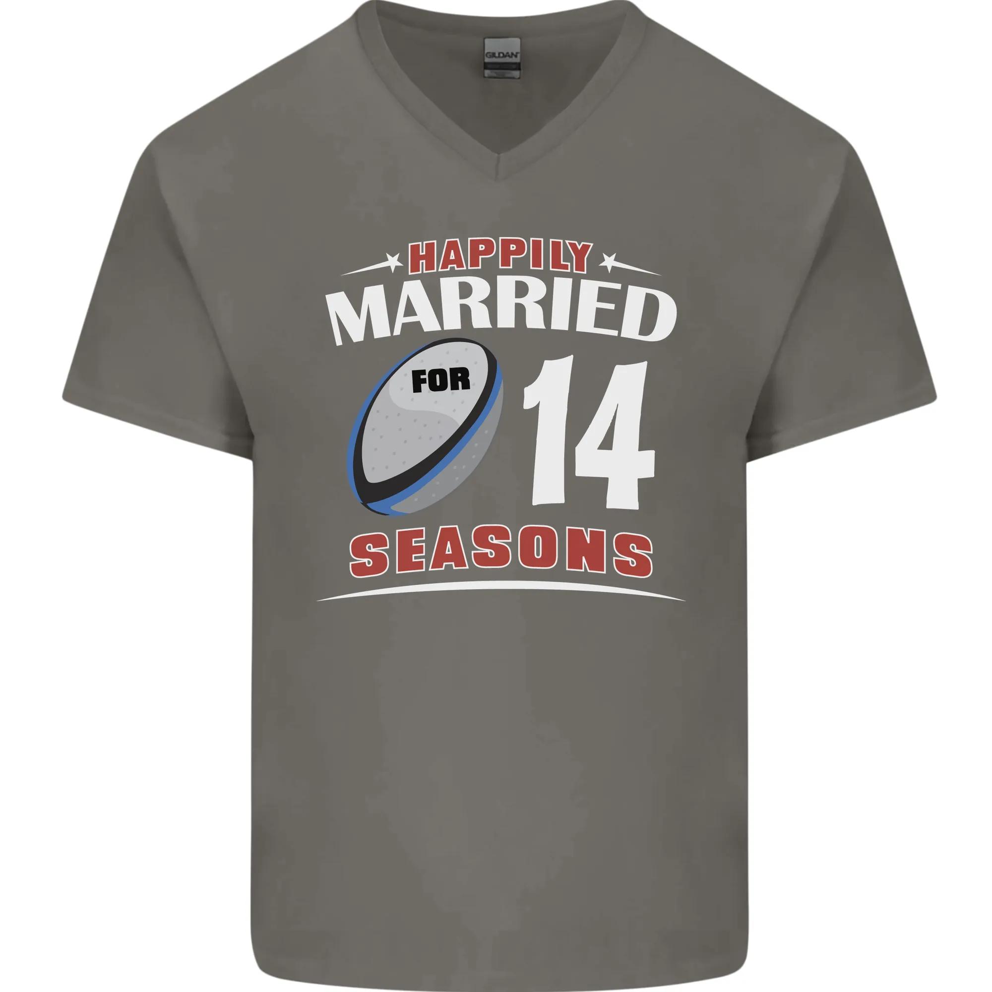 14 Year Wedding Anniversary 14th Rugby Mens V-Neck Cotton T-Shirt