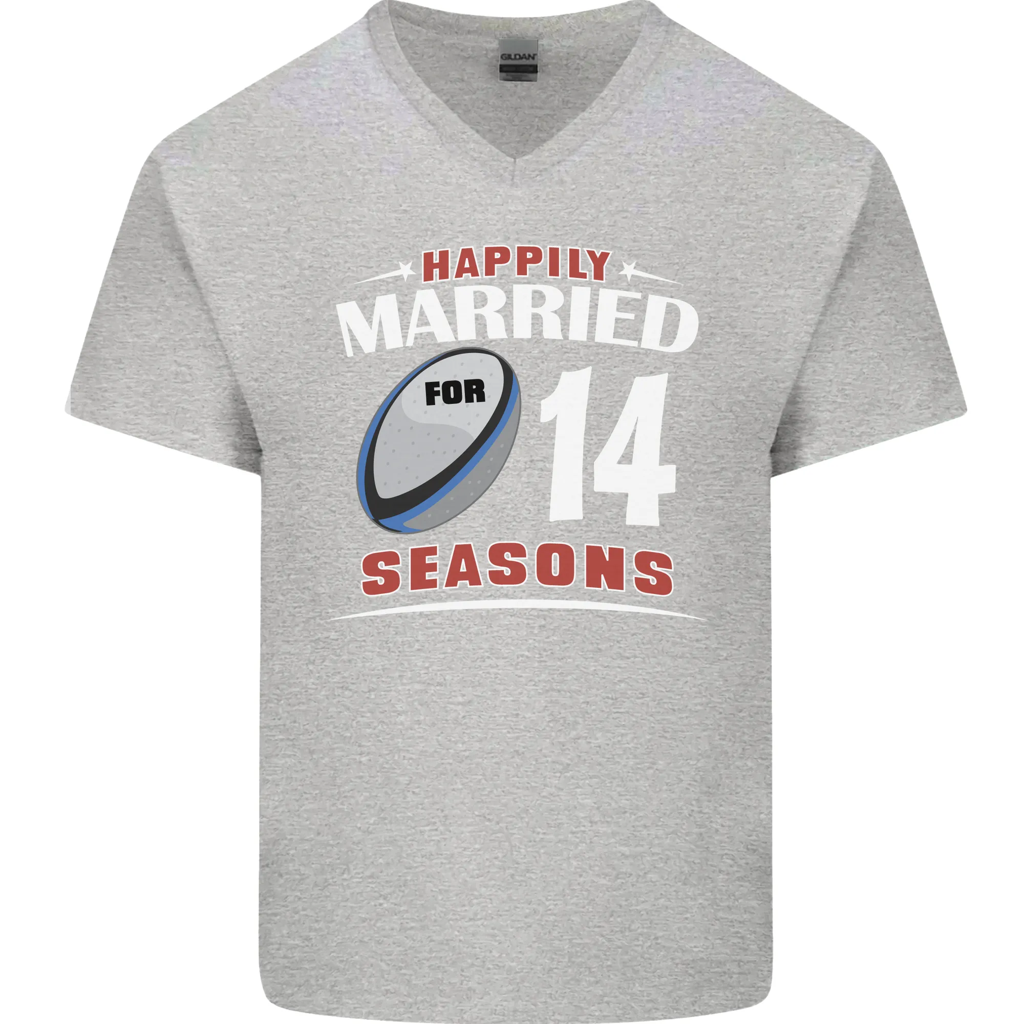 14 Year Wedding Anniversary 14th Rugby Mens V-Neck Cotton T-Shirt