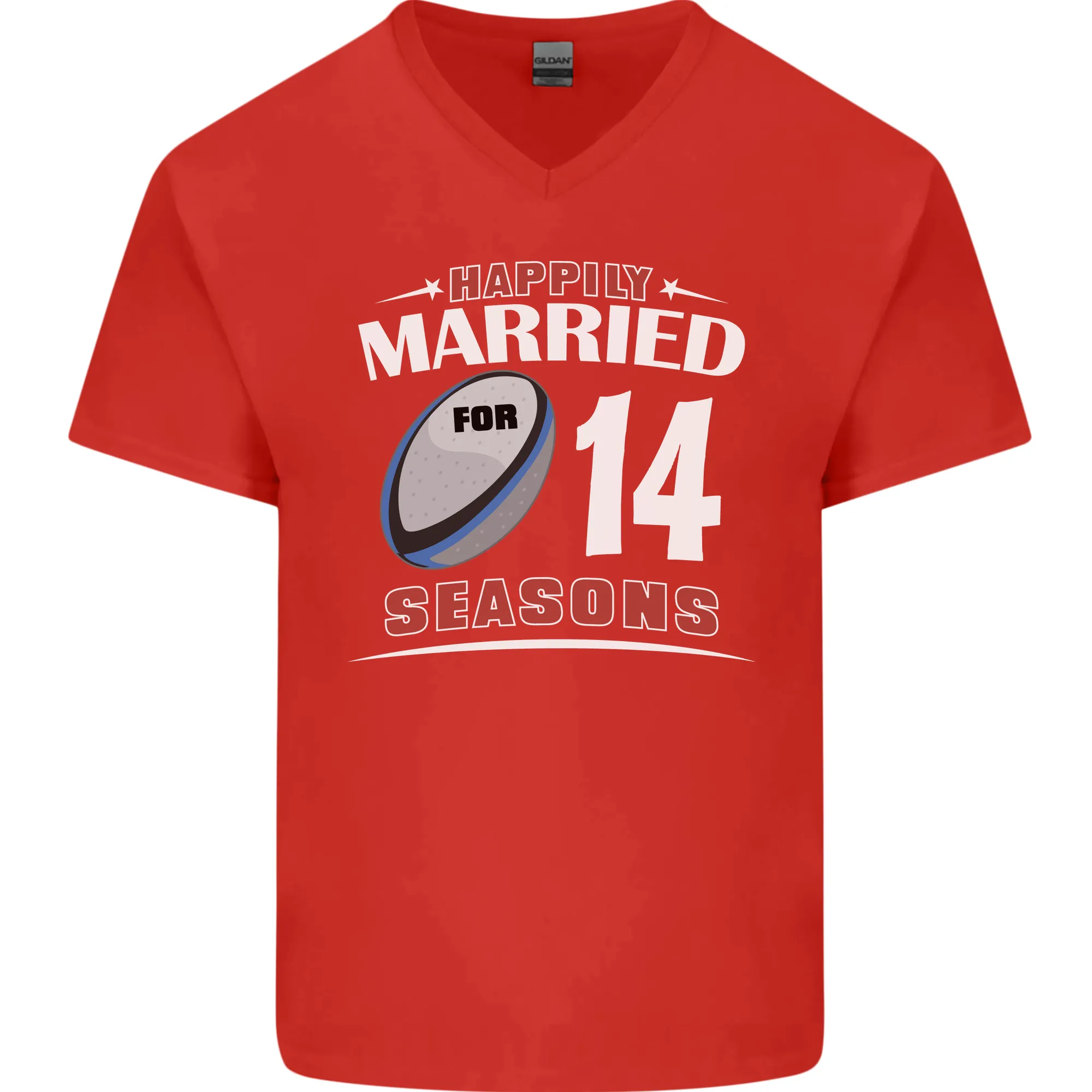 14 Year Wedding Anniversary 14th Rugby Mens V-Neck Cotton T-Shirt