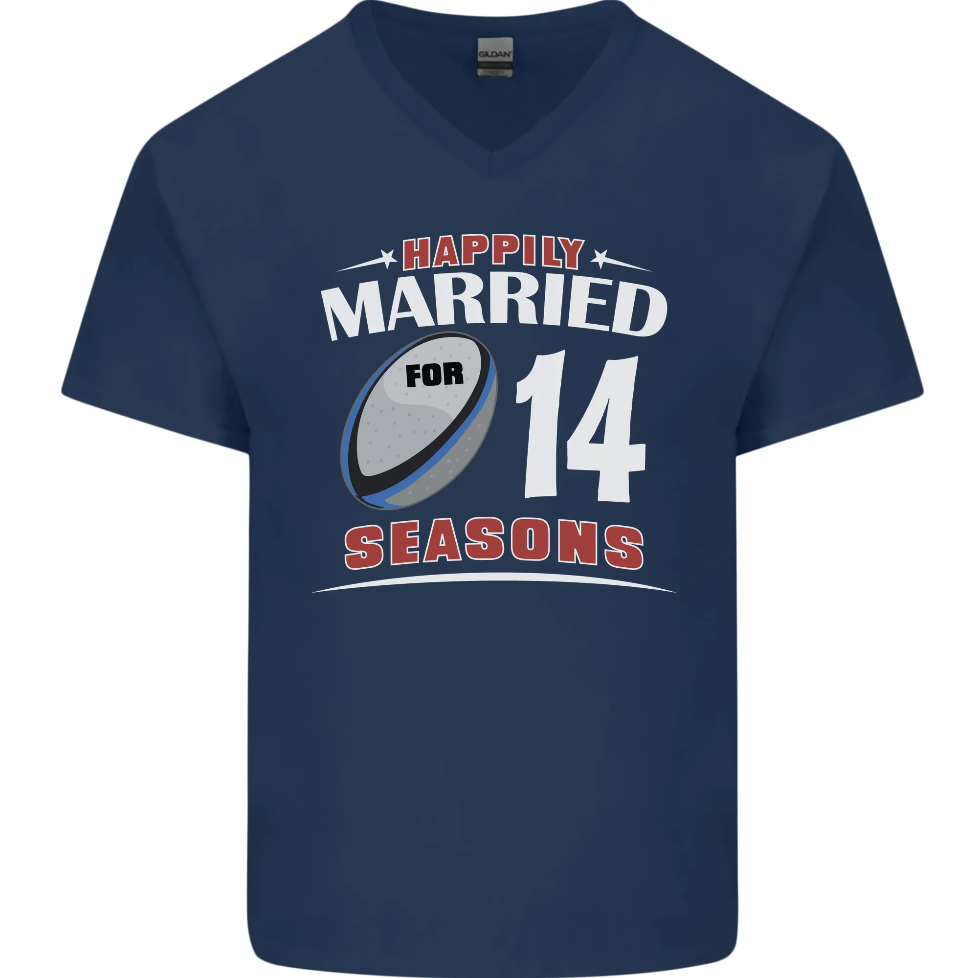 14 Year Wedding Anniversary 14th Rugby Mens V-Neck Cotton T-Shirt