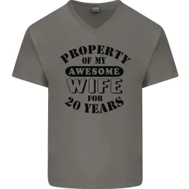 20th Wedding Anniversary 20 Year Funny Wife Mens V-Neck Cotton T-Shirt