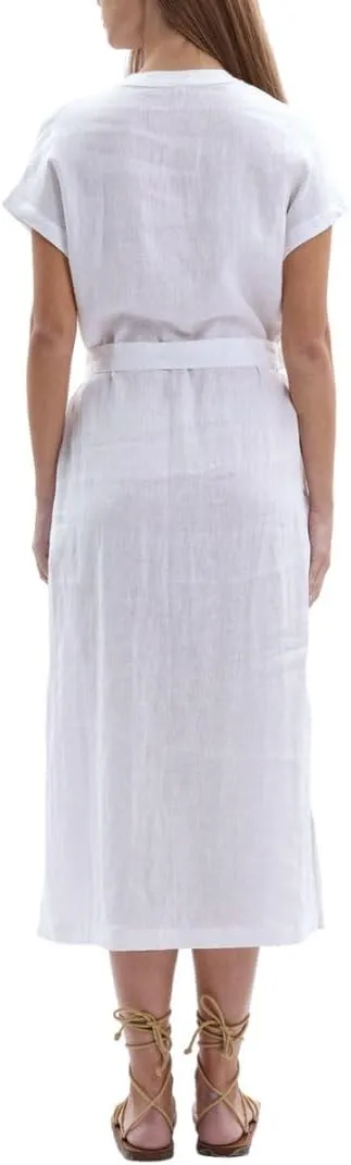 Amazhiyu Women's 100% Linen Summer Banded Collar Button Midi Dresses with Slits
