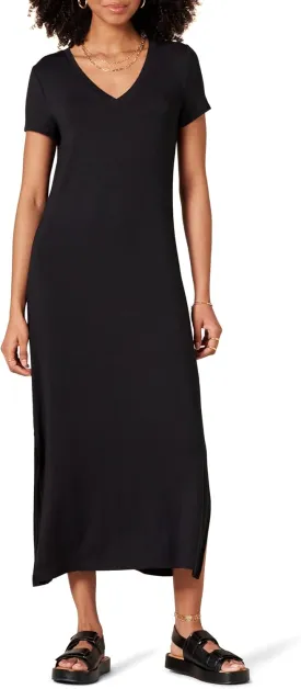 Amazon Essentials Women's Jersey V-Neck Short Sleeve Midi Length Dress