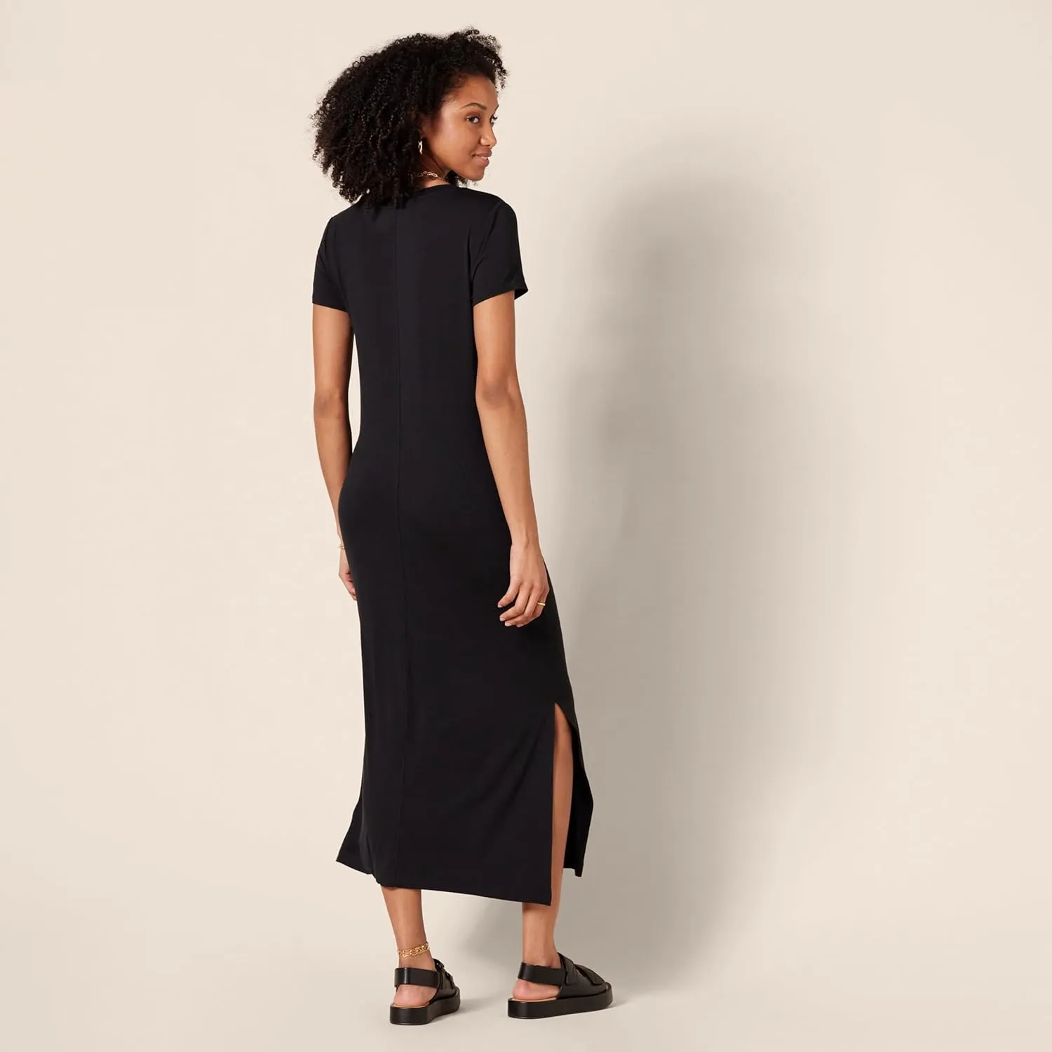 Amazon Essentials Women's Jersey V-Neck Short Sleeve Midi Length Dress