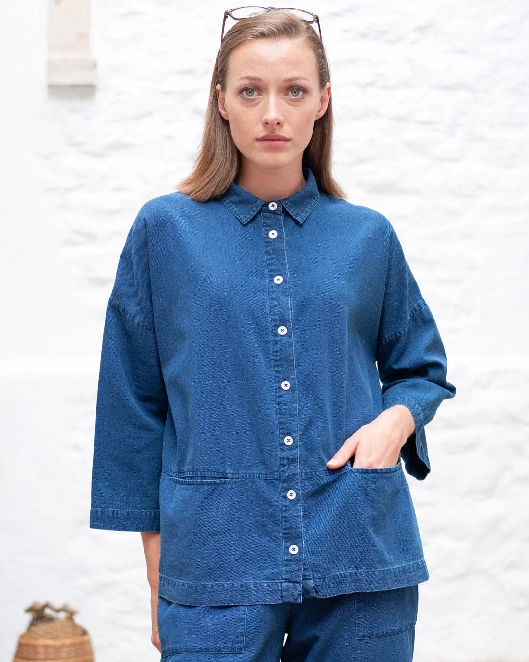 Anya Cotton Relaxed Blouse | Denim