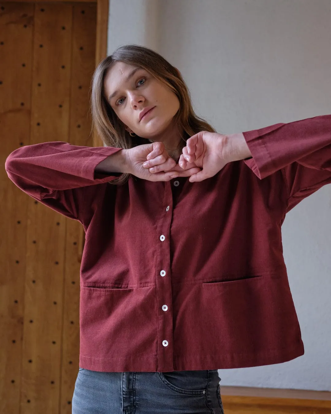 Anya Relaxed Cotton Corduroy Blouse | Red