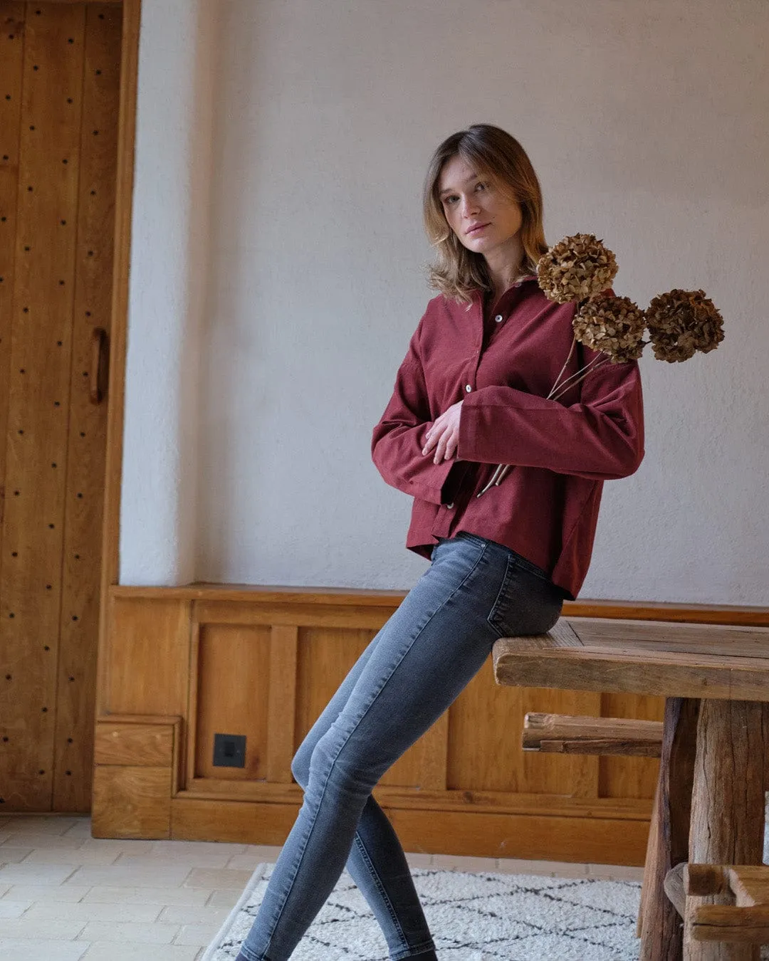Anya Relaxed Cotton Corduroy Blouse | Red