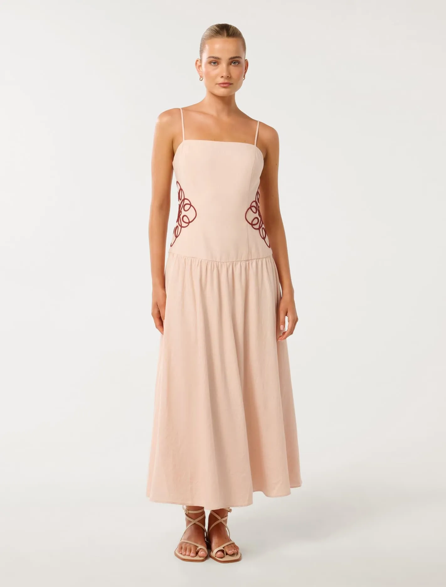 Arabelle Applique Linen Midi Dress