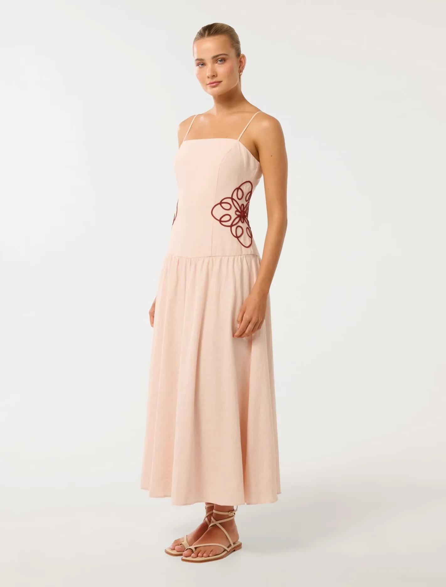 Arabelle Applique Linen Midi Dress
