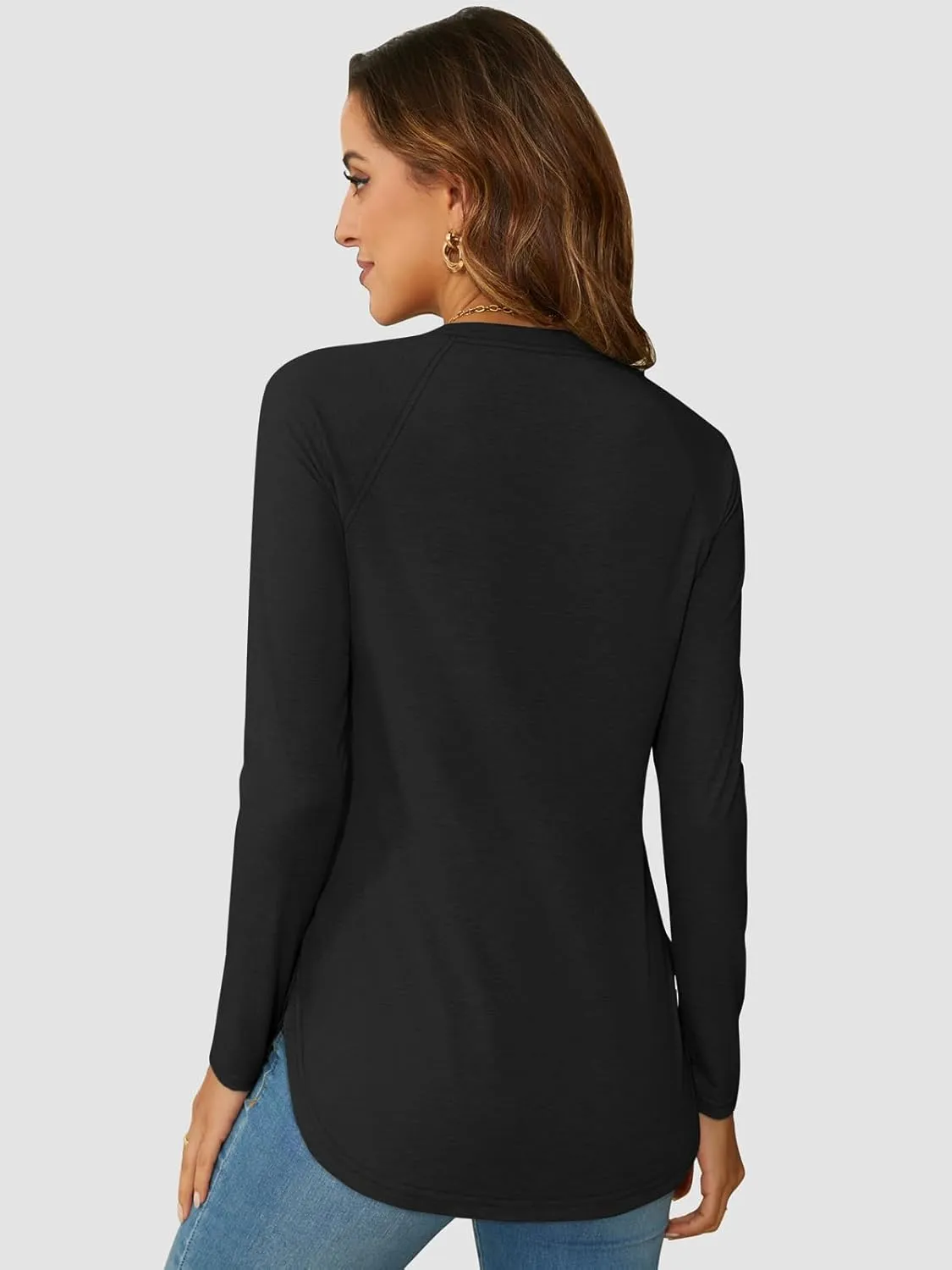 ATHMILE Long Sleeve Shirts for Women Fall Outfit 2025 Fashion Casual T Shirt Round Neck Basic Loose Tunic Tops