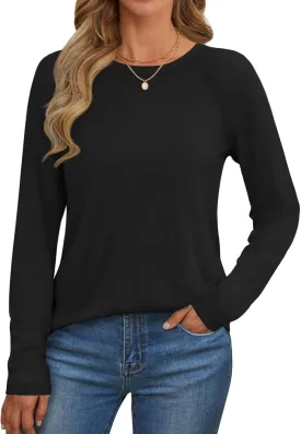 ATHMILE Long Sleeve Shirts for Women Fall Outfit 2025 Fashion Casual T Shirt Round Neck Basic Loose Tunic Tops