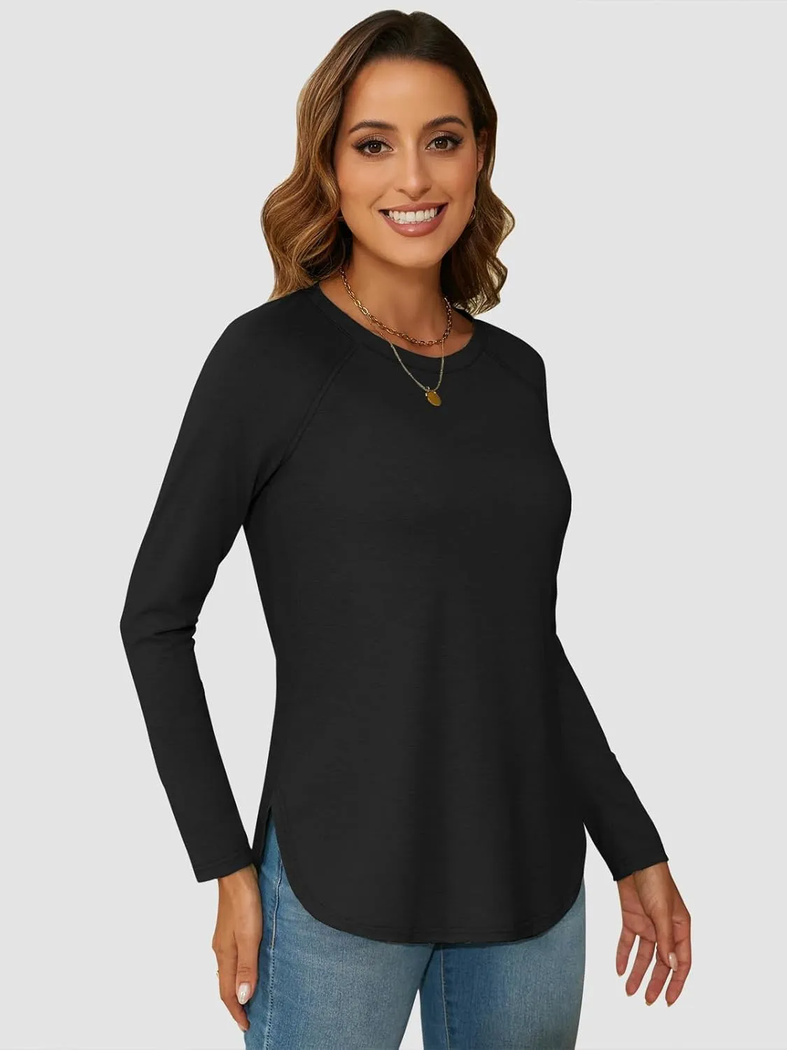 ATHMILE Long Sleeve Shirts for Women Fall Outfit 2025 Fashion Casual T Shirt Round Neck Basic Loose Tunic Tops