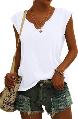 AUSELILY Women's 2025 Trendy Summer Tank Top Ladies Loose Fit Cap Sleeve V Neck T-Shirt