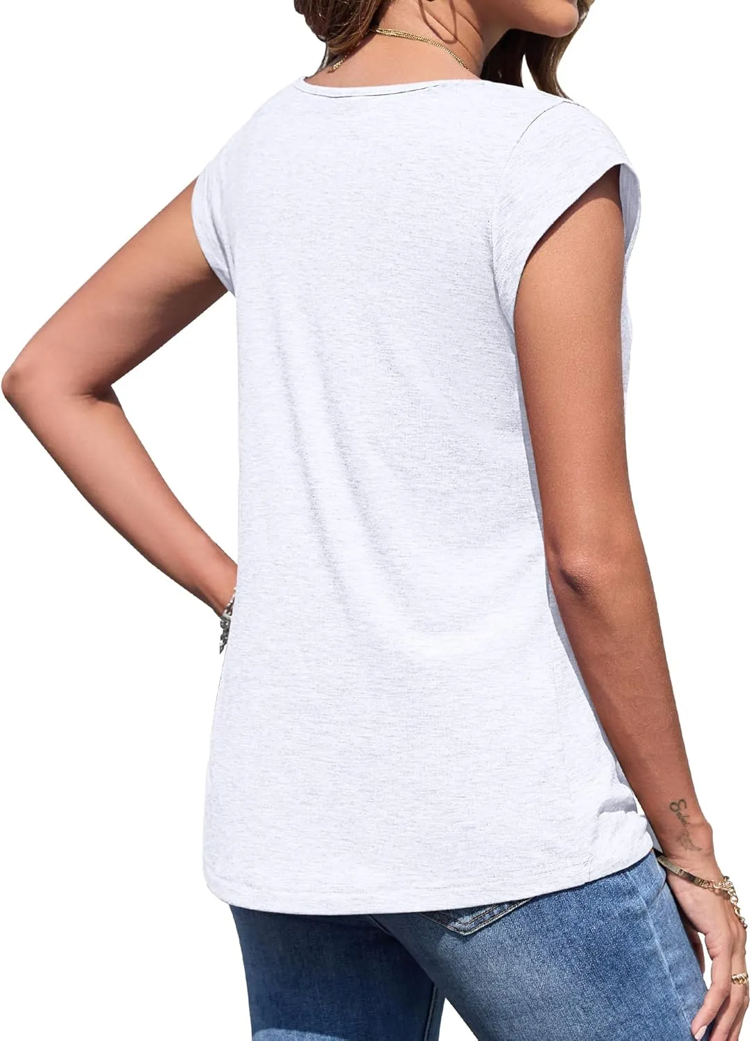 AUSELILY Women's 2025 Trendy Summer Tank Top Ladies Loose Fit Cap Sleeve V Neck T-Shirt