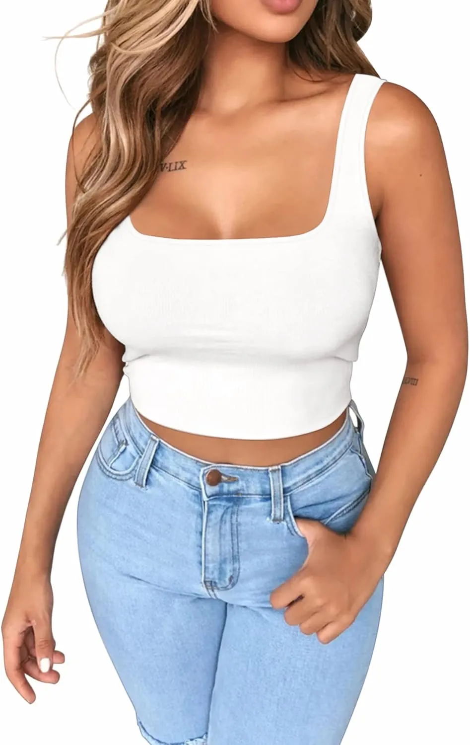 BelleLovin AESLOVIN Women's Ribbed Knit Basic Scoop Neck Sleeveless Crop Tank top