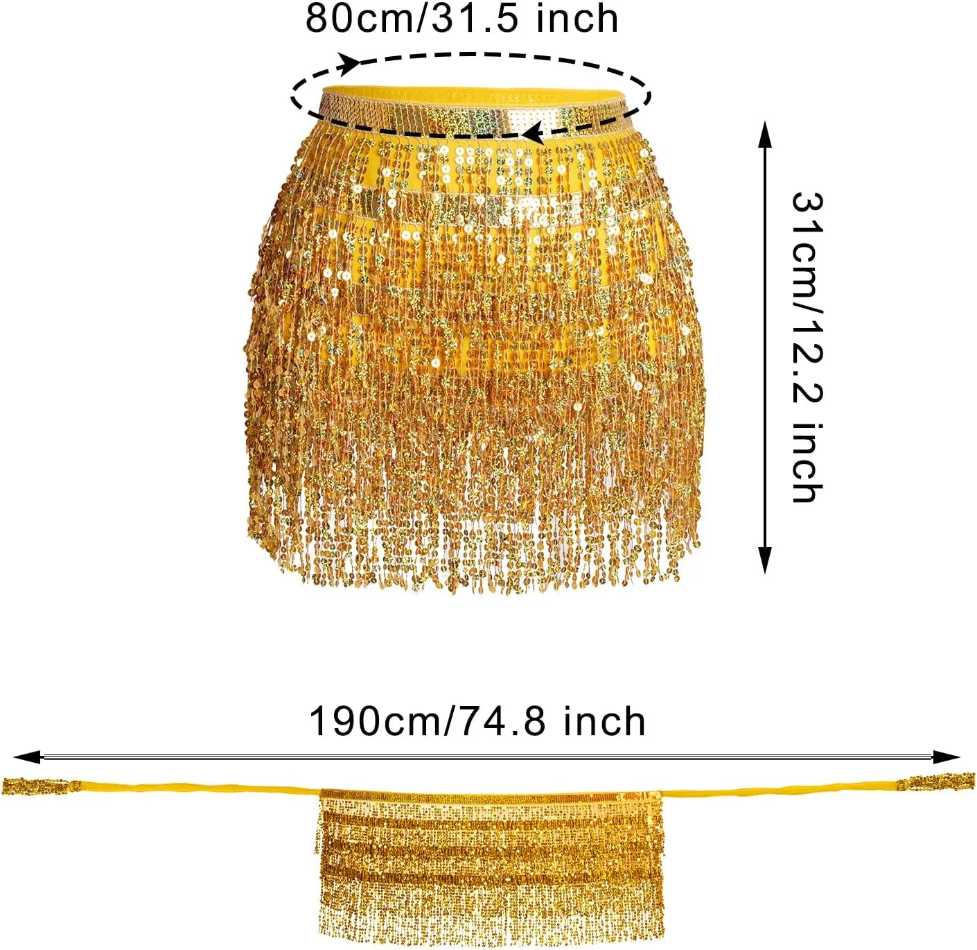 Belly Dance Hip Scarf Sequin Tassel Skirt Wrap Sparkly Rave Costume for Women
