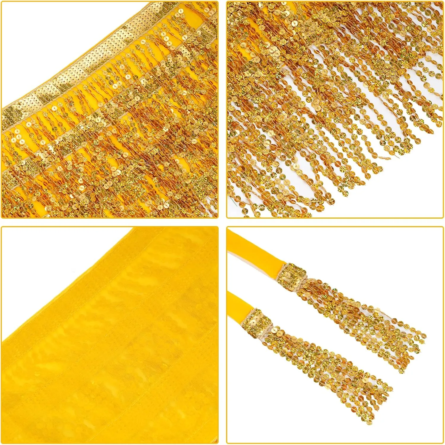 Belly Dance Hip Scarf Sequin Tassel Skirt Wrap Sparkly Rave Costume for Women