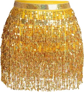 Belly Dance Hip Scarf Sequin Tassel Skirt Wrap Sparkly Rave Costume for Women