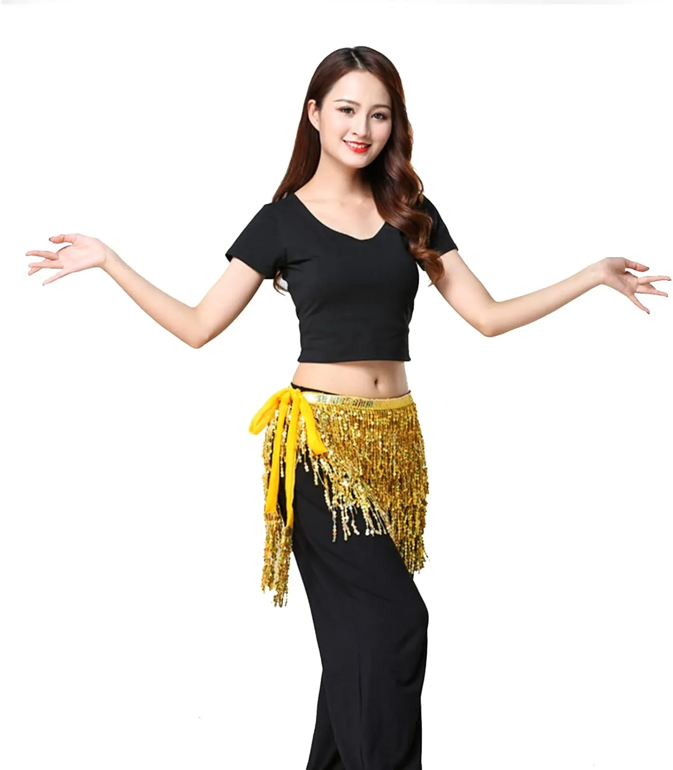 Belly Dance Hip Scarf Sequin Tassel Skirt Wrap Sparkly Rave Costume for Women