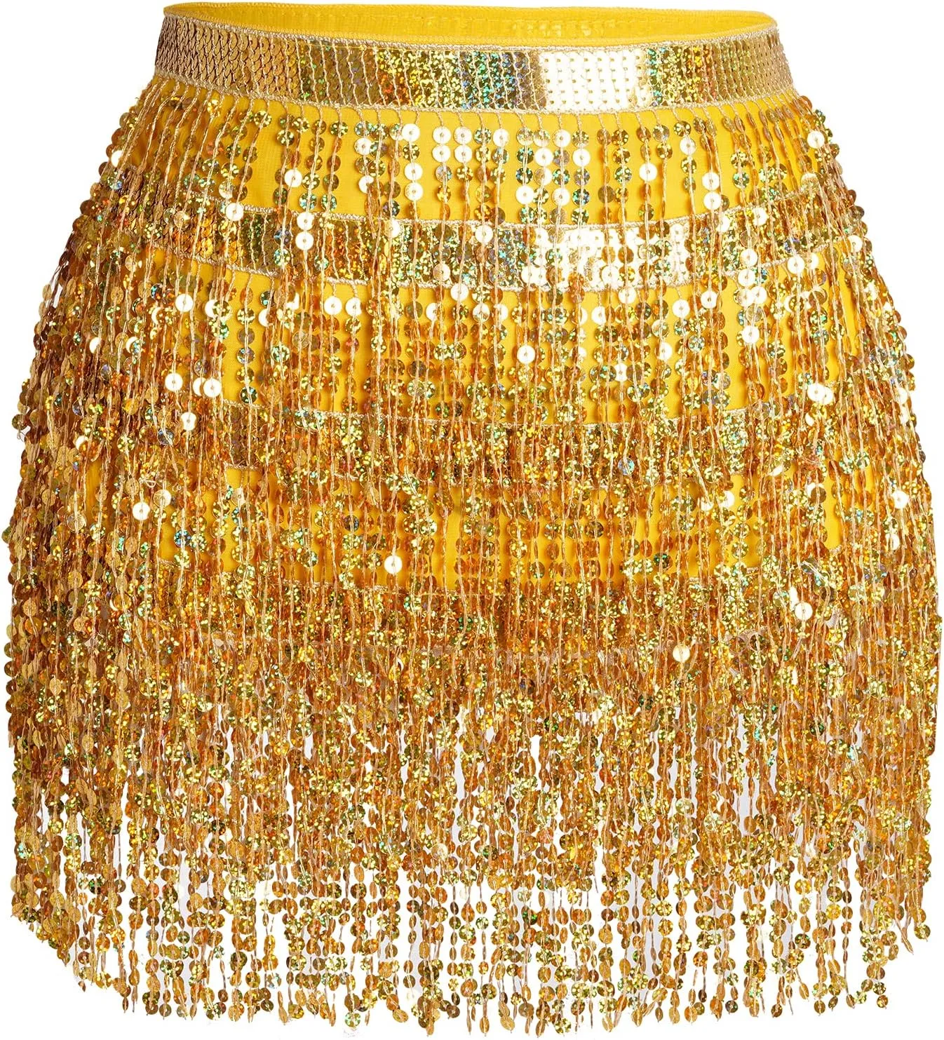 Belly Dance Hip Scarf Sequin Tassel Skirt Wrap Sparkly Rave Costume for Women