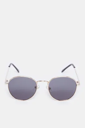 Boys Black Round Metal Sunglasses