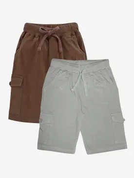 Boy's Knee Length Cotton Jersey Cargo Shorts- Pack of 2