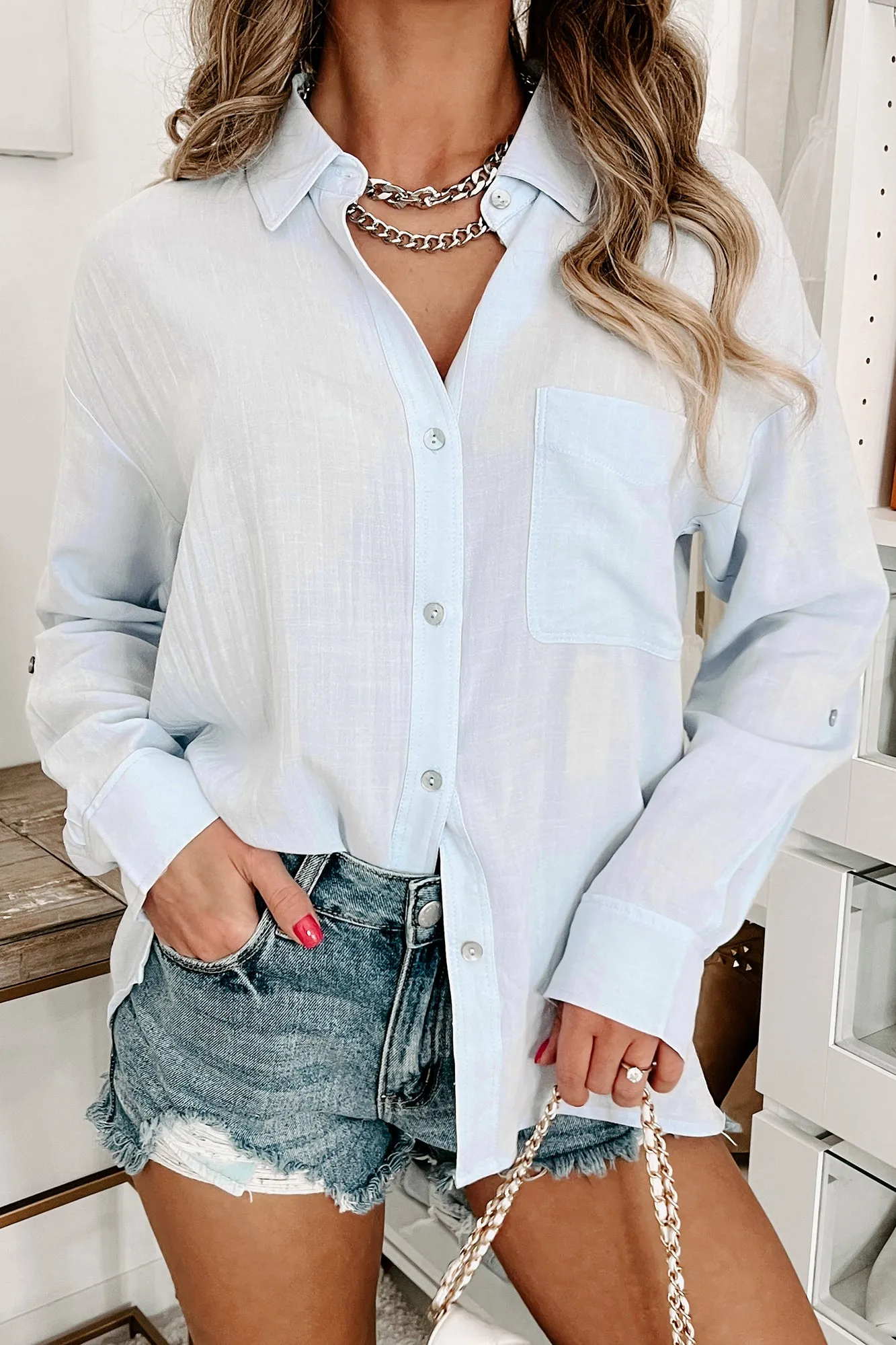 Carefree & Confident Linen Button-Down Shirt (Pale Periwinkle)