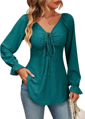 CASURESS Women's Tunic Tops for Leggings Long Sleeve Tie Front Casual Fall Blouses