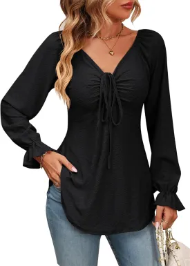 CASURESS Women's Tunic Tops for Leggings Long Sleeve Tie Front Casual Fall Blouses