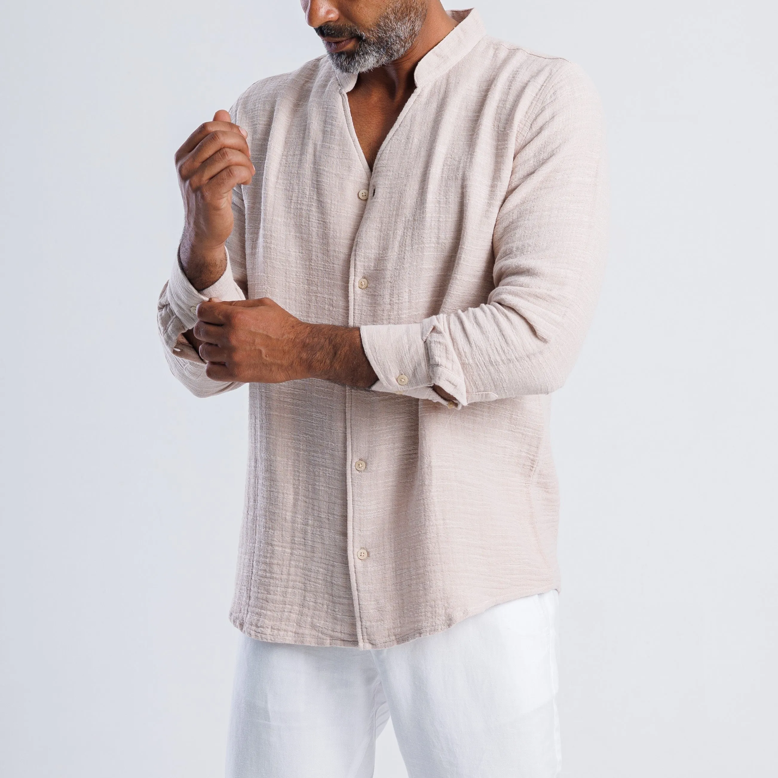 Collarless Linen Shirt