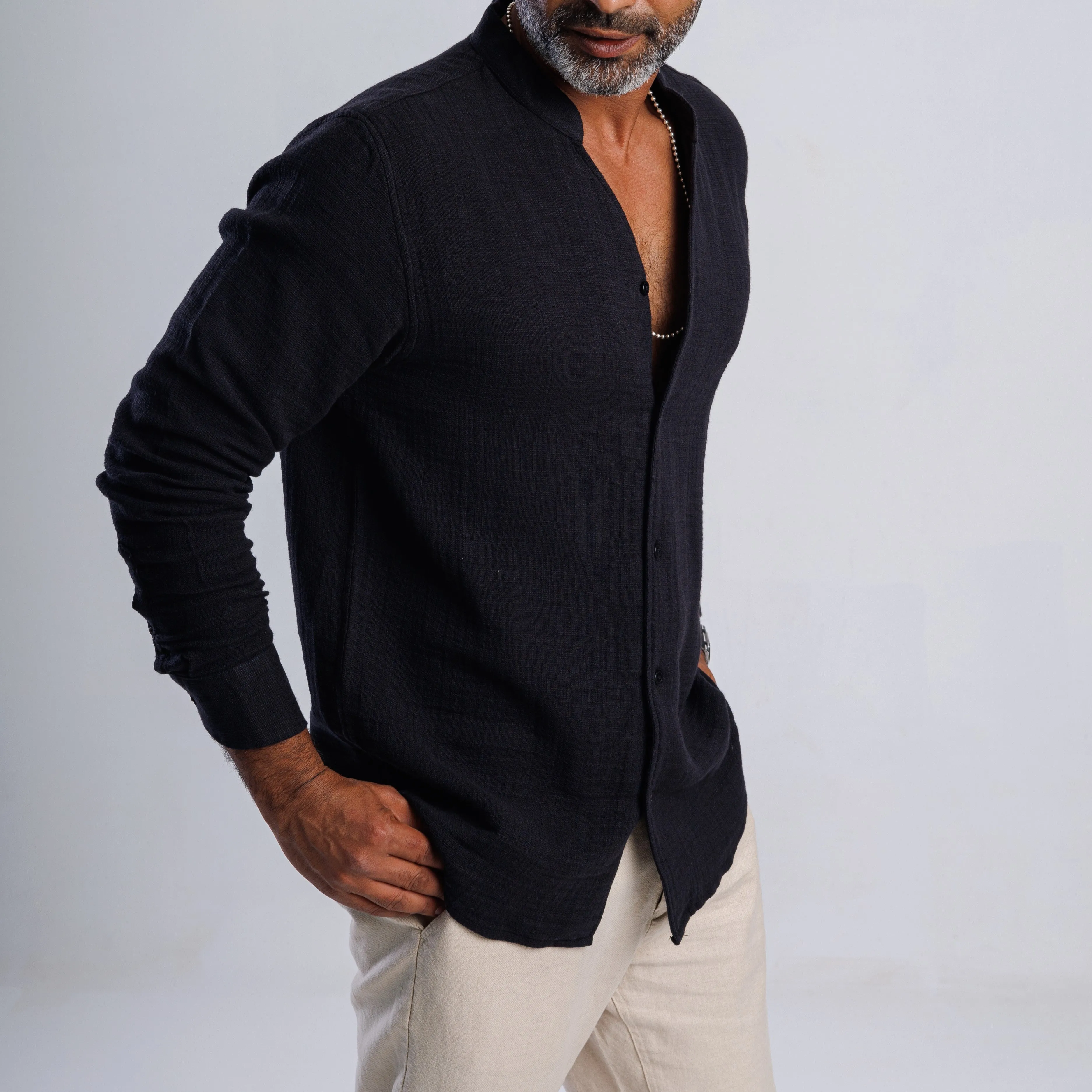 Collarless Linen Shirt