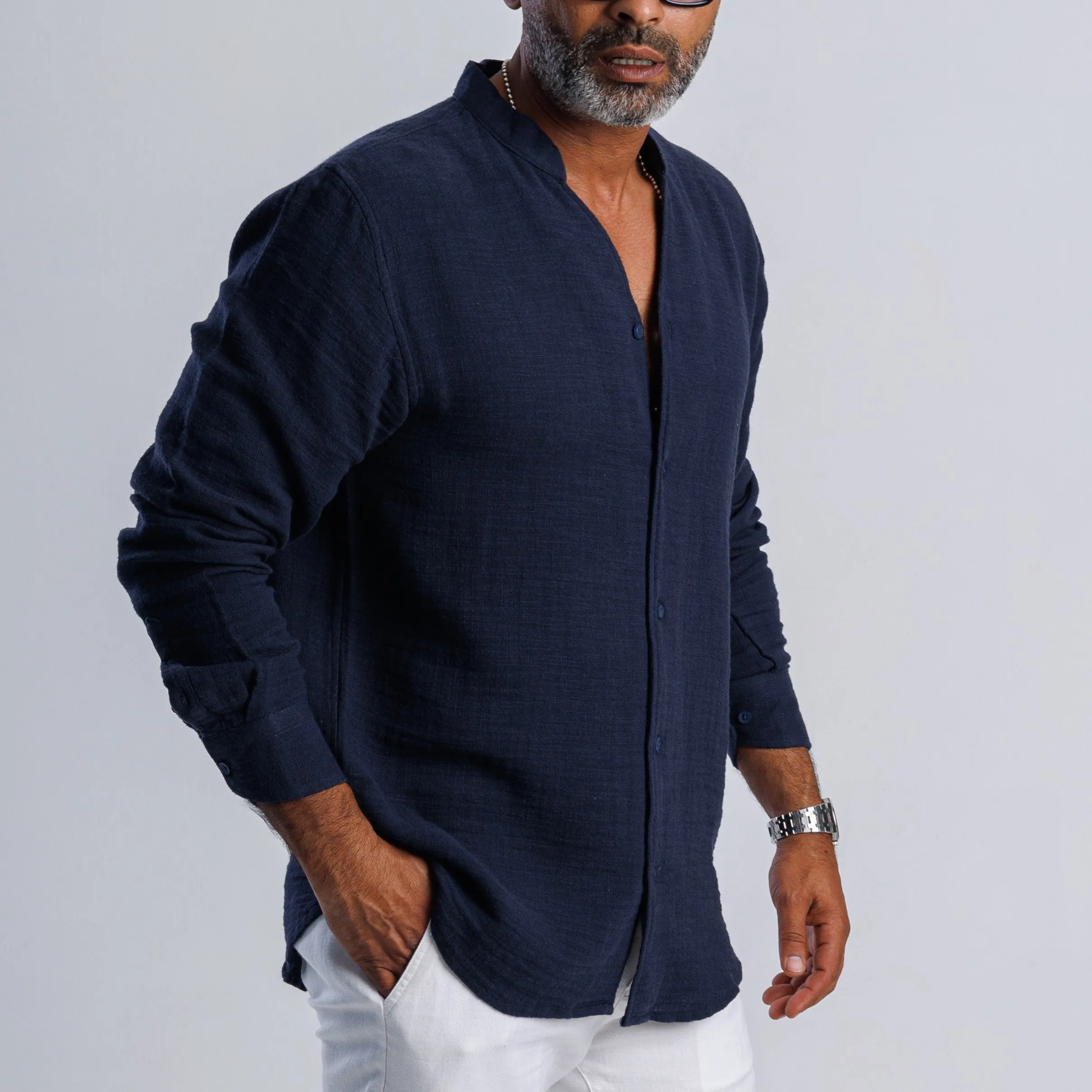 Collarless Linen Shirt