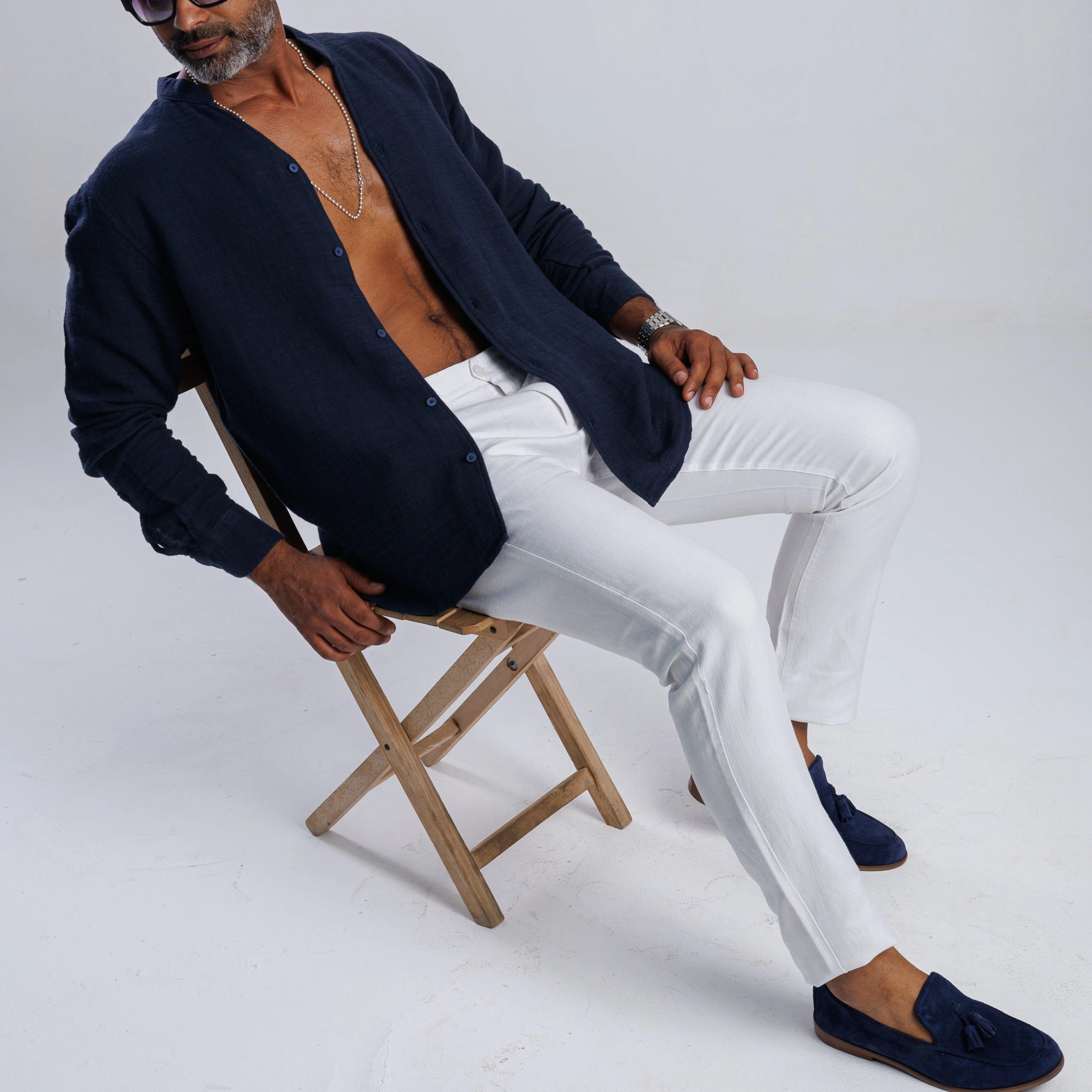 Collarless Linen Shirt