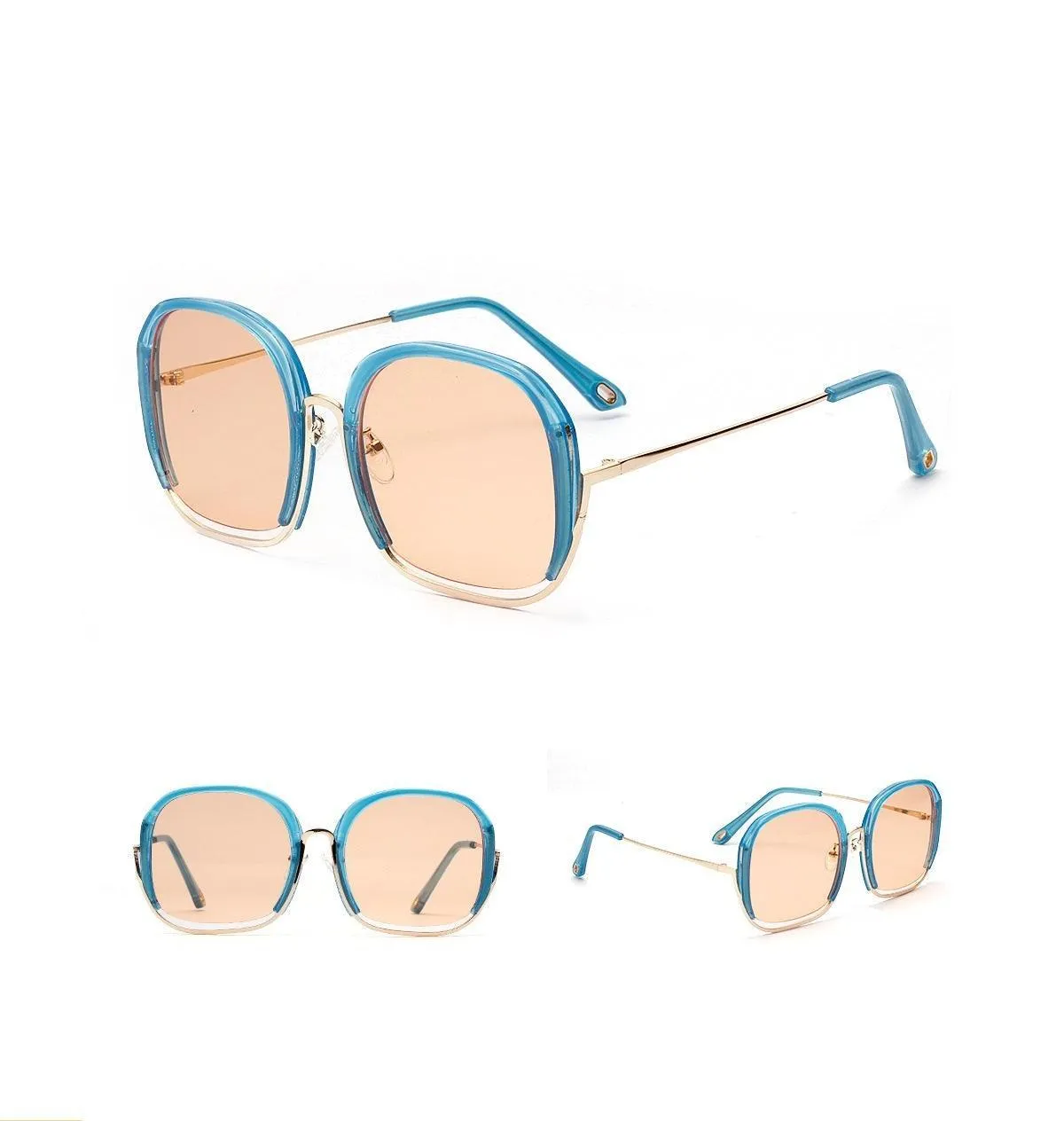 Colorful Fashionable Large Half-Frame Sunglasses – UV400 Protection