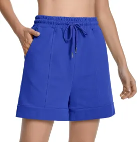 Cotton High Waisted Sweat Drawstring Casual Shorts with Pockets Summer Shorts Women