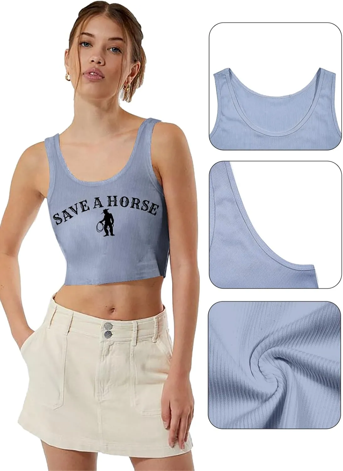 Country Concert Outfits for Women Cowgirl Tank Tops Western Cowboy Crop Tops Summer Cami Sleeveless Shirt