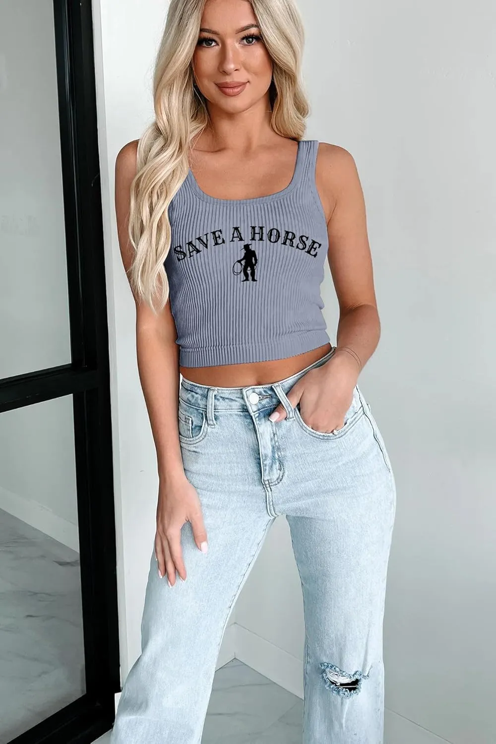 Country Concert Outfits for Women Cowgirl Tank Tops Western Cowboy Crop Tops Summer Cami Sleeveless Shirt