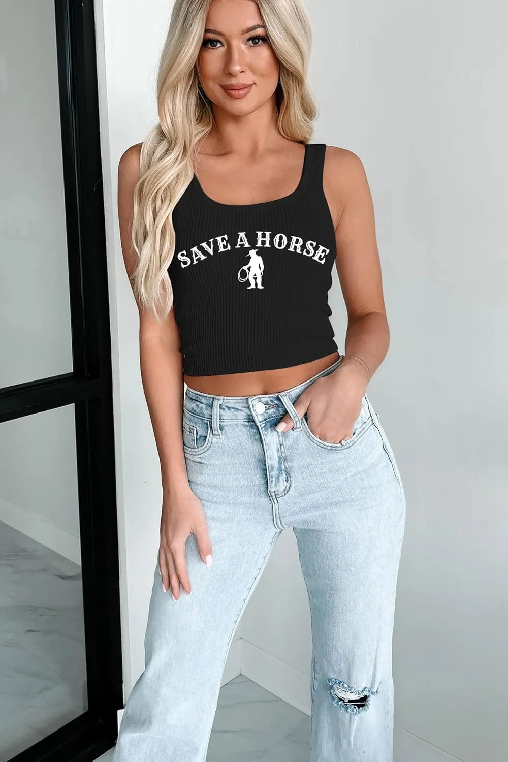 Country Concert Outfits for Women Cowgirl Tank Tops Western Cowboy Crop Tops Summer Cami Sleeveless Shirt