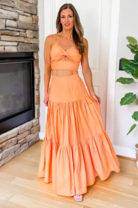 Delaney Twist Front Cut Out Crop Top - Orange - SALE