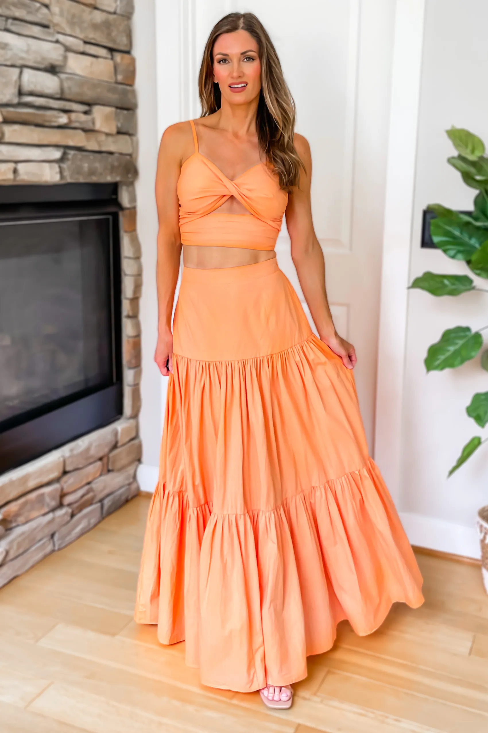 Delaney Twist Front Cut Out Crop Top - Orange - SALE