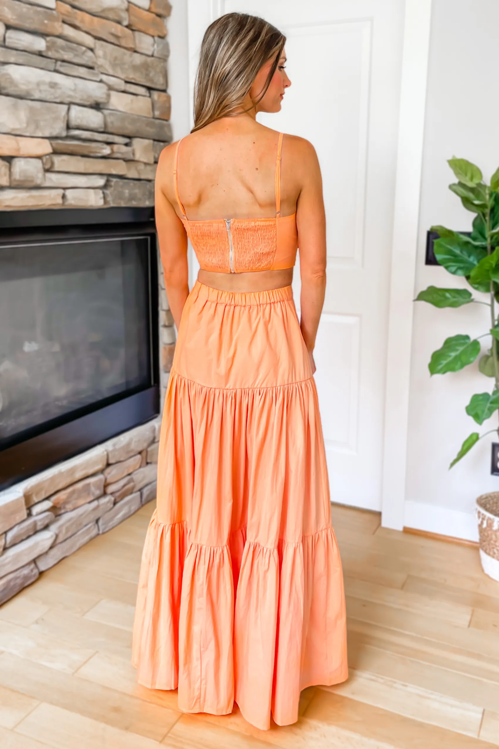 Delaney Twist Front Cut Out Crop Top - Orange - SALE
