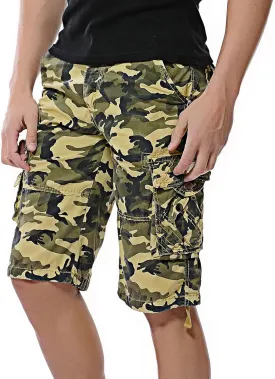 DONGD Mens Camo Cargo Shorts Relaxed Fit Outdoor Cotton Twill Cargo Shorts