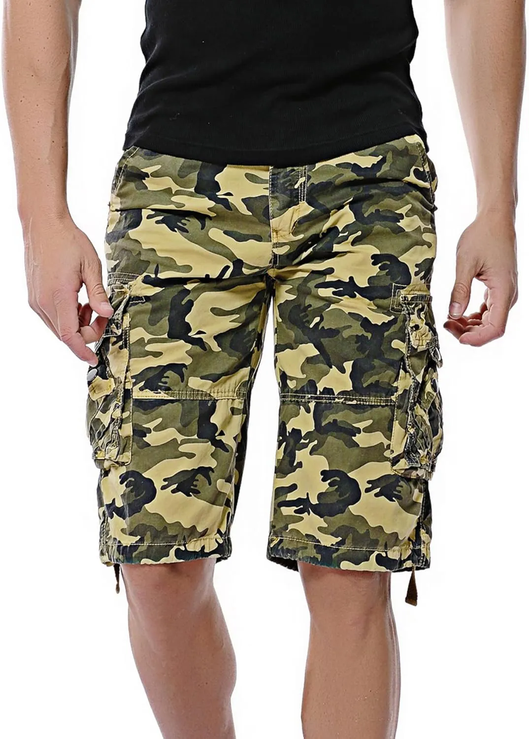 DONGD Mens Camo Cargo Shorts Relaxed Fit Outdoor Cotton Twill Cargo Shorts