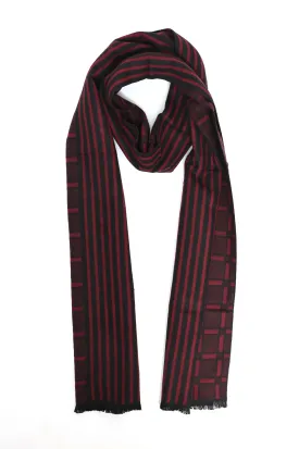 DUAL-PATTERN STRIPED SCARF-MAROON