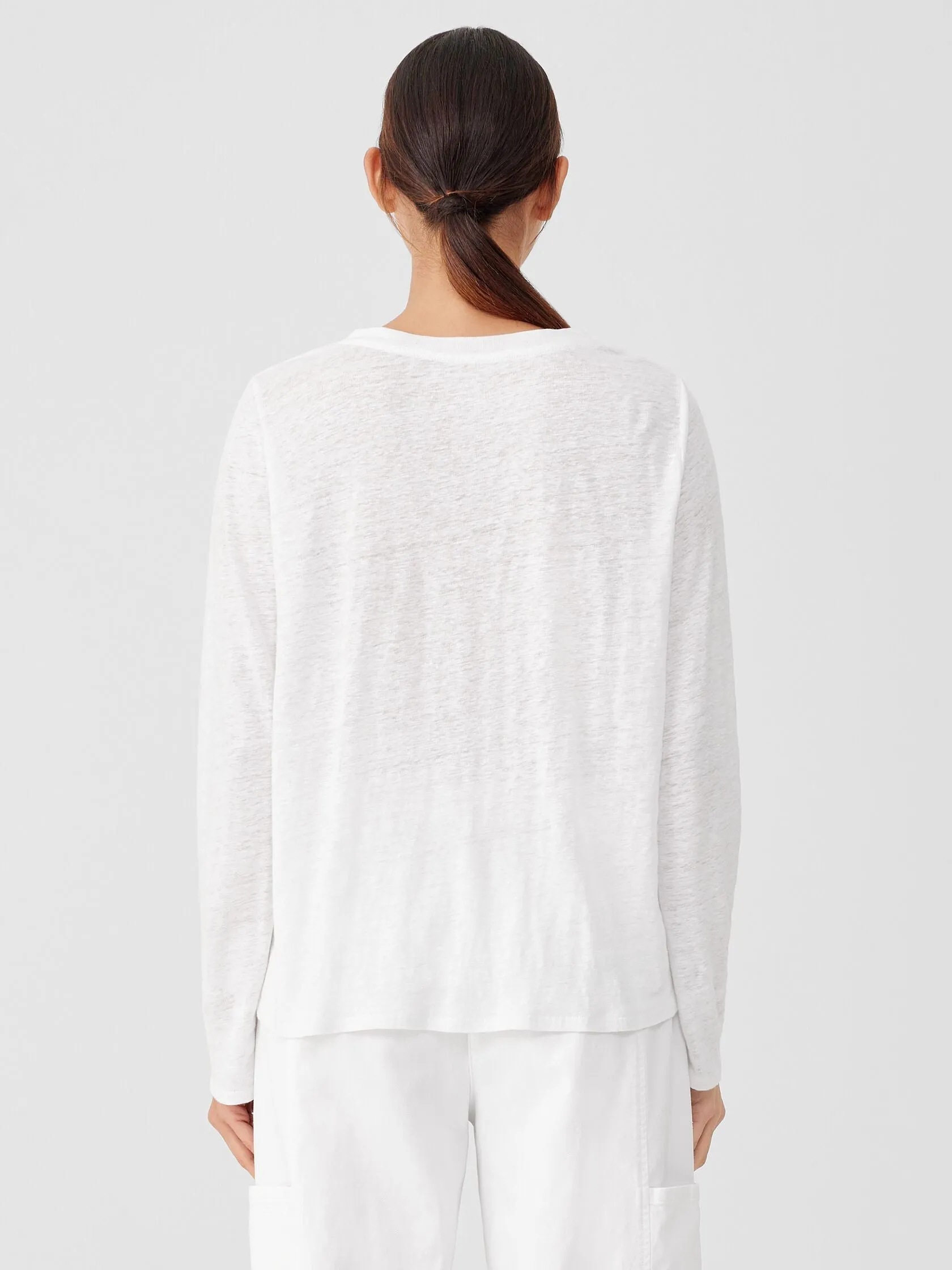 Eileen Fisher Linen Jersey Long Sleeve Crewneck T-shirt in White