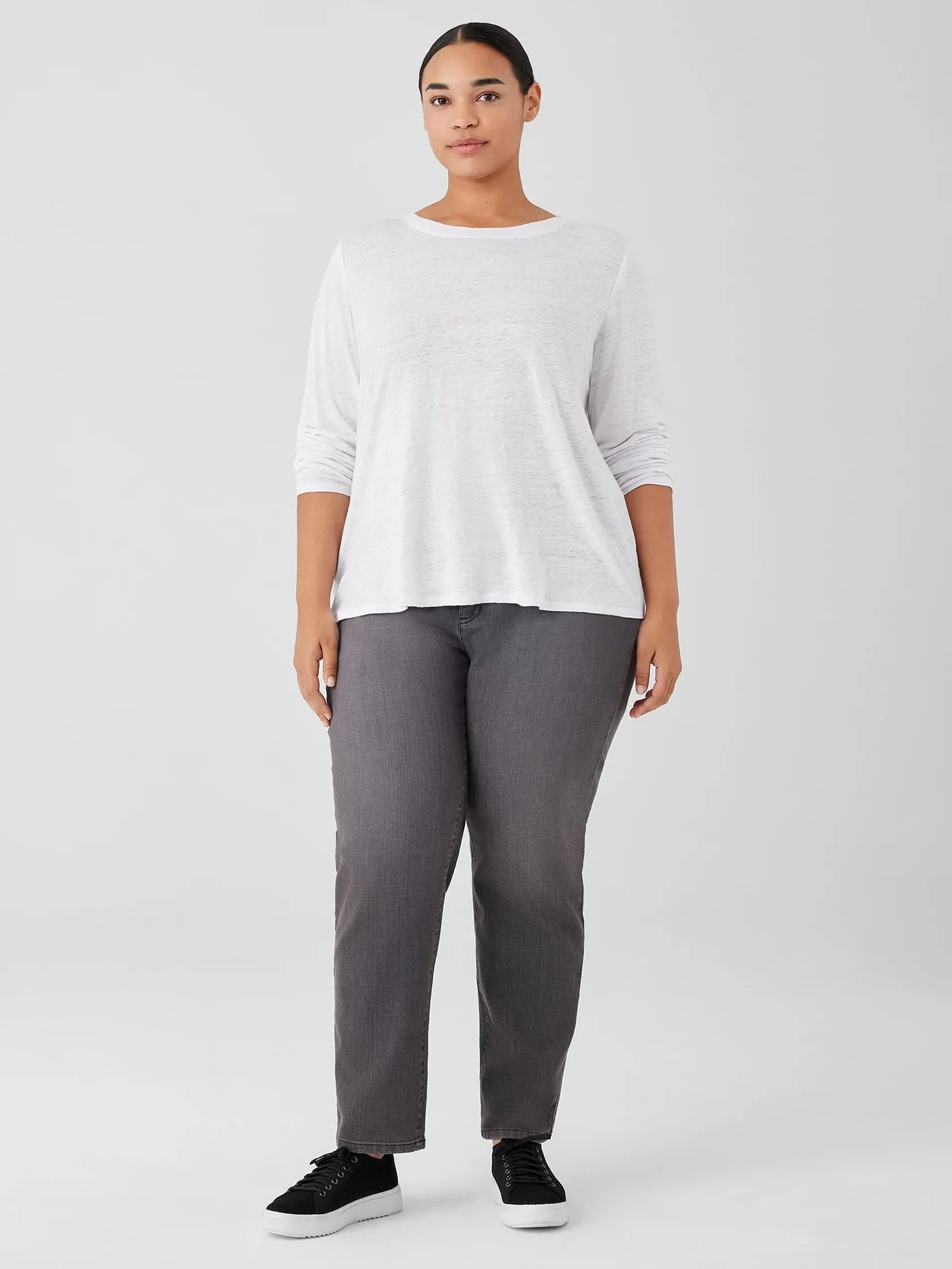Eileen Fisher Linen Jersey Long Sleeve Crewneck T-shirt in White
