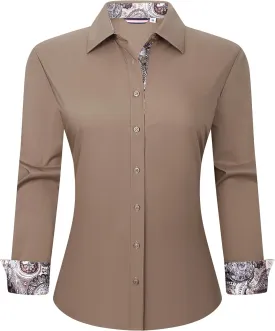 Esabel.C Womens Dress Shirts Cotton Long Sleeve Regular Fit Stretch Button Down Blouse