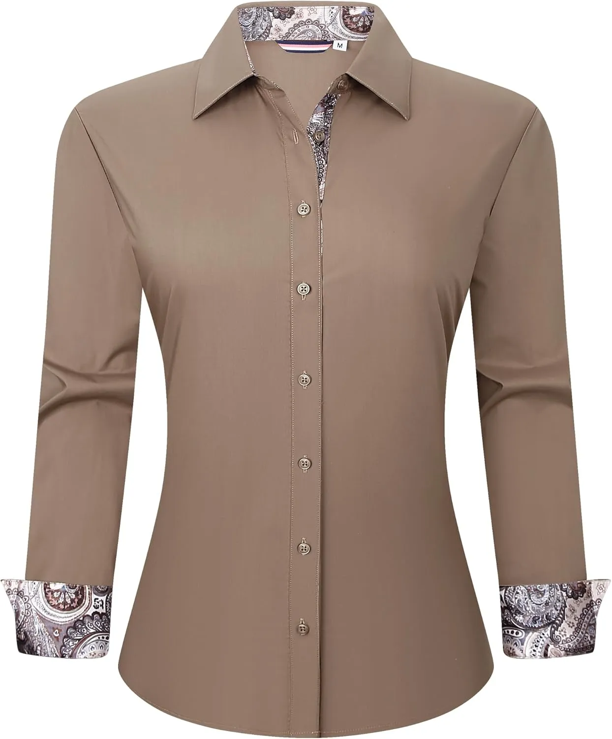 Esabel.C Womens Dress Shirts Cotton Long Sleeve Regular Fit Stretch Button Down Blouse
